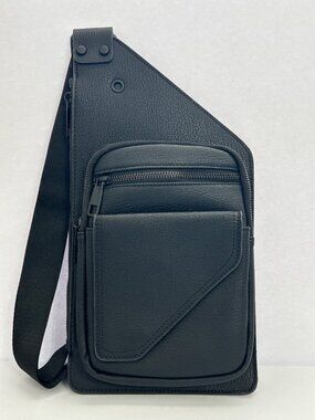 Black Crossbody Faux Leather Sling Crossbody Courier Bag Adjustable Strap Unisex